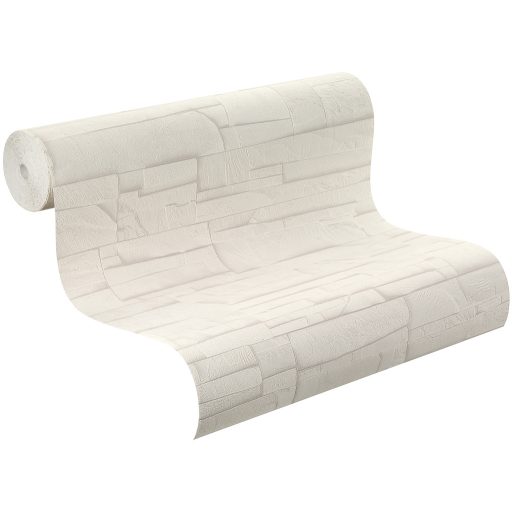 Természetes és elegáns loft stilusú 3D texturált tégla/kő mintázat krémszín és bézs tónus tapéta