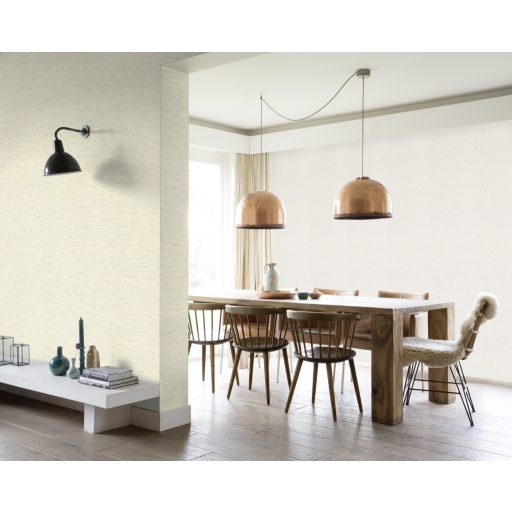 Természetes és elegáns loft stilusú 3D texturált tégla/kő mintázat krémszín és bézs tónus tapéta