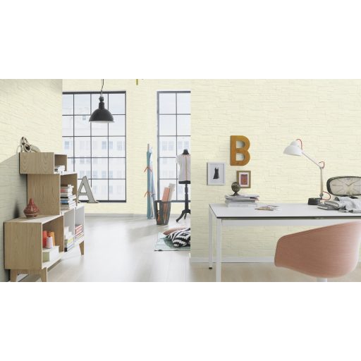 Természetes és elegáns loft stilusú 3D texturált tégla/kő mintázat krémszín és bézs tónus tapéta