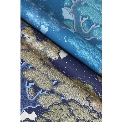 Rasch SALSA 477214 Natur Botanikus elvarázsolt erdő öreg fák "gyapjas" lombkorona éjkék matt és fényes arany égszínkék tapéta