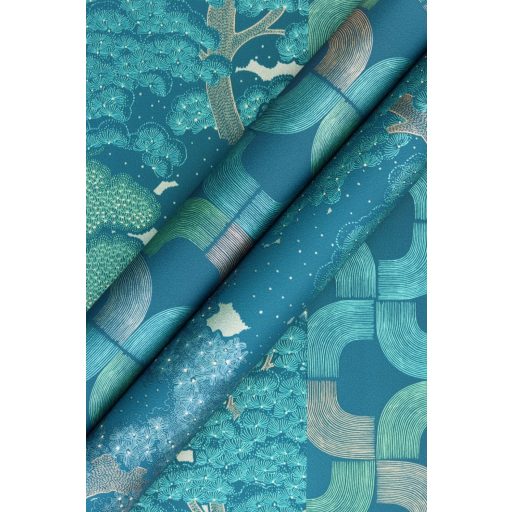 Rasch SALSA 477238 Natur Botanikus elvarázsolt erdő öreg fák "gyapjas" lombkorona kék benzin és türkizzöld matt és fényes ezüst tapéta