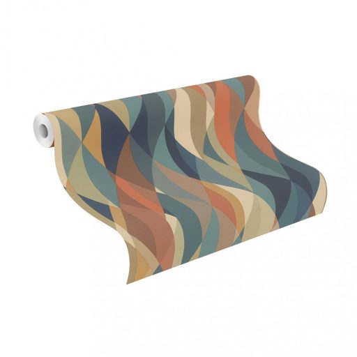 Rasch Zoya/SALSA 477436 Geometrikus három és négyszögek varázslatos találkozója kék olívzöld krém barna piros tapéta