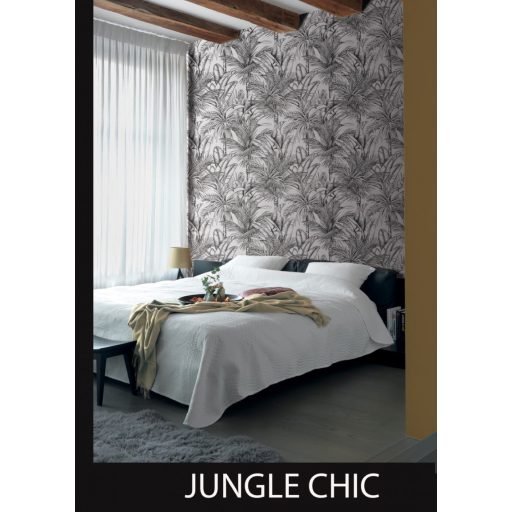 Rasch SALSA 478013 Natur Botanikus kéttónusú növényi motívum pálmafák és banánlevelek textil háttér fehér fekete tapéta