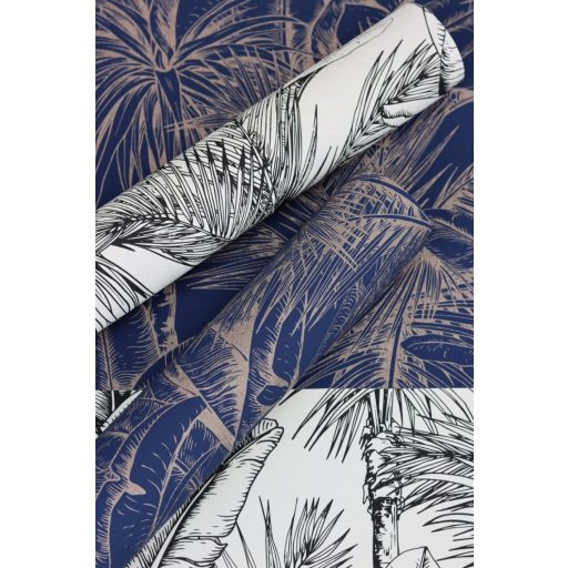 Rasch SALSA 478013 Natur Botanikus kéttónusú növényi motívum pálmafák és banánlevelek textil háttér fehér fekete tapéta