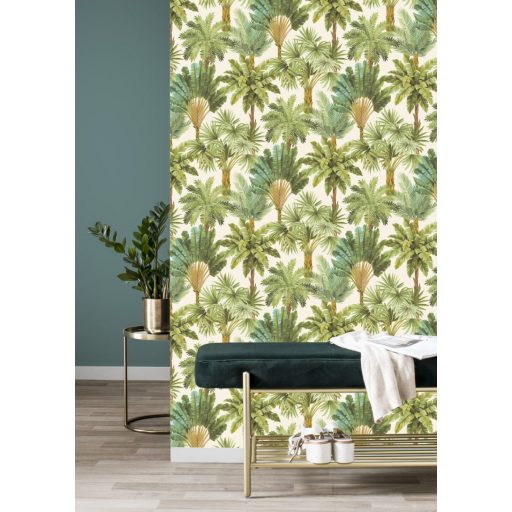 Rasch SALSA 478235 Natur Trópusi élénk pálmaerdő krémfehér zöld barna és sárga árnyalatok tapéta