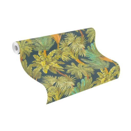 Rasch SALSA 478242 Natur Trópusi élénk pálmaerdő éjkék zöld barna és sárga árnyalatok tapéta