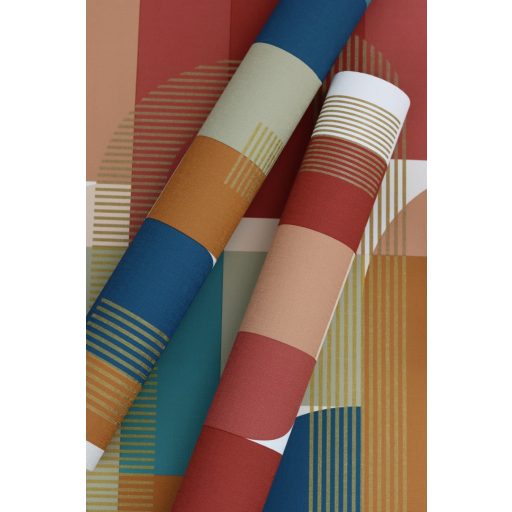 Rasch SALSA 480016 Vintage Grafikus design krémfehér bézs okker türkizzöld azúrkék csillogó arany vonalak tapéta