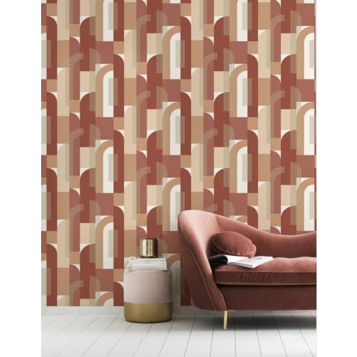 Rasch SALSA 480030 Vintage Grafikus design krémfehér barackszín elefántcsont korall ó-rózsaszín csillogó arany vonalak tapéta