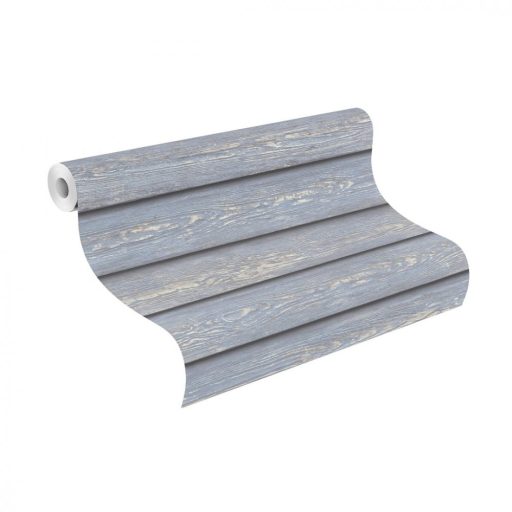 Rasch SALSA 480535 Natur Famintázat vízszintes koptatott deszkaminta autentikus erezettel árnyékolással égszínkék világosszürke tapéta