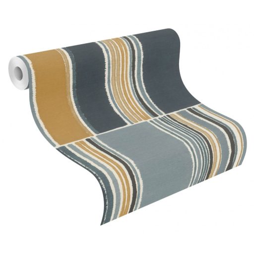 Rasch Florentine III 484441 Natur Akvarell patchwork textil háttéren fehér okkersárga fekete farmerkék színátmenet tapéta