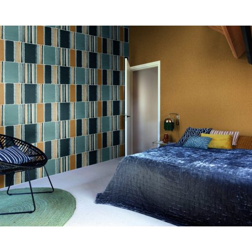 Rasch Florentine III 484441 Natur Akvarell patchwork textil háttéren fehér okkersárga fekete farmerkék színátmenet tapéta