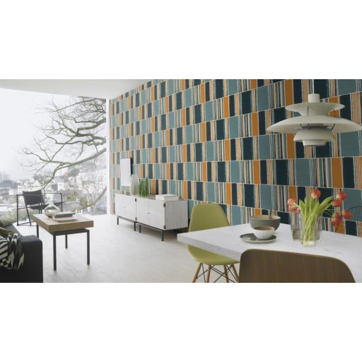 Rasch Florentine III 484441 Natur Akvarell patchwork textil háttéren fehér okkersárga fekete farmerkék színátmenet tapéta