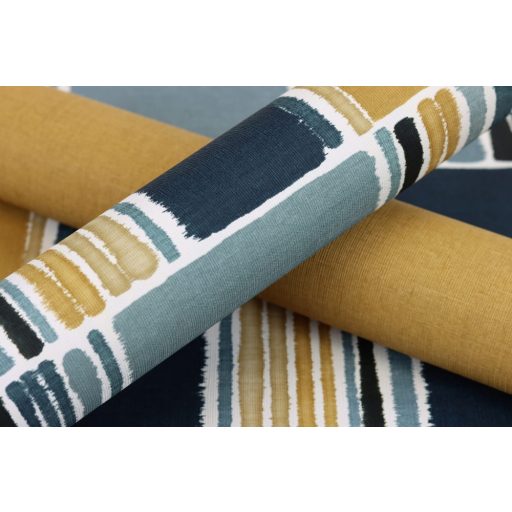 Rasch Florentine III 484441 Natur Akvarell patchwork textil háttéren fehér okkersárga fekete farmerkék színátmenet tapéta