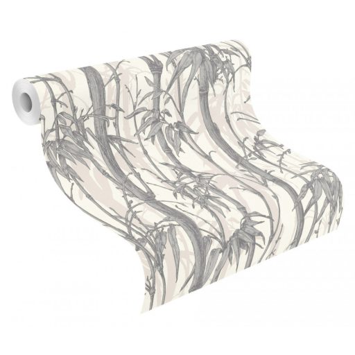Rasch Florentine III 484830 Natur Trópusi bambuszliget textil háttéren fehér szürke fekete ezüst fényes mintarészletek tapéta