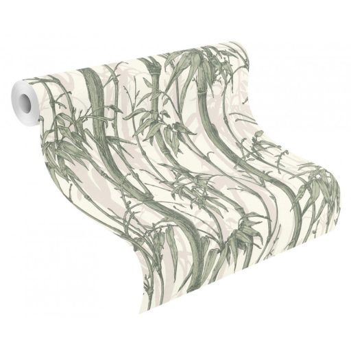 Rasch Florentine III 484847 Natur Trópusi bambuszliget textil háttéren fehér világos és sötétzöld világosszürke fényes mintarészletek tapéta