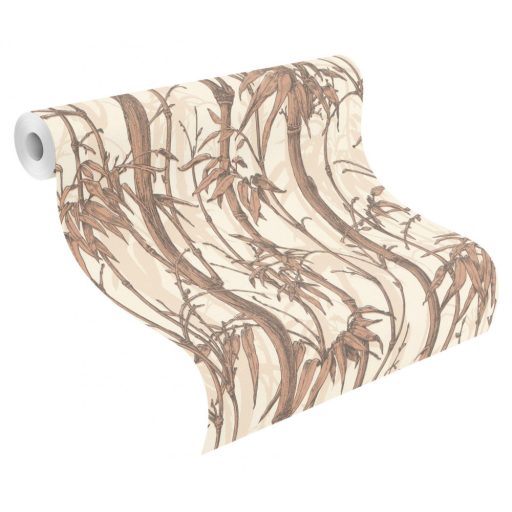 Rasch Florentine III 484878 Natur Trópusi bambuszliget textil háttéren fehér barnásfekete világosbézs rézszín fényes mintarészletek tapéta
