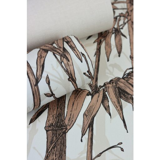 Rasch Florentine III 484878 Natur Trópusi bambuszliget textil háttéren fehér barnásfekete világosbézs rézszín fényes mintarészletek tapéta