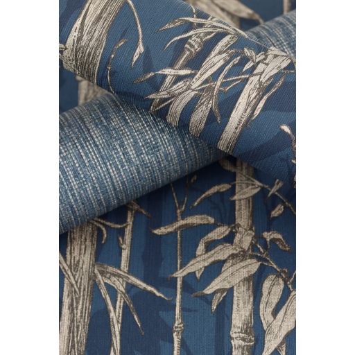 Rasch Florentine III 484892 Natur Trópusi bambuszliget textil háttéren sötét és éjkék sötétbarna arany fényes mintarészletek tapéta