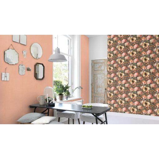 Rasch Florentine III 485172 Virágos Akvarell túlméretezett bazsarózsák textil háttéren barna/szürkésbarna krémfehér rózsaszín zöld tapéta