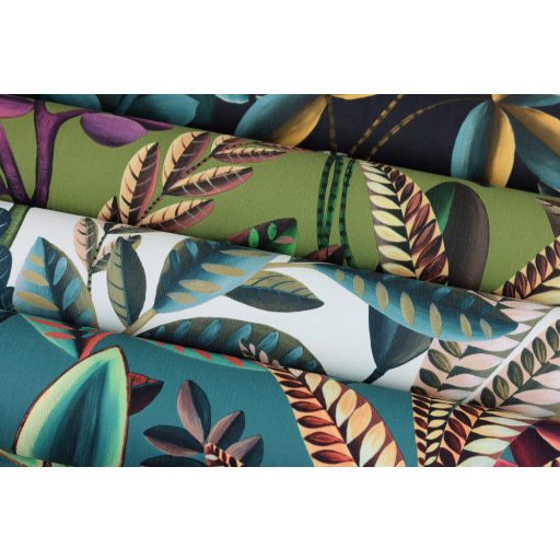 Rasch Florentine III 485561 Botanikus változatos növények levelei textil háttéren fekete türkiz és égkék okkersárga olívbarna halványsárga tapéta