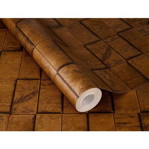 Réz és a nyers anyag találkozik! Szabálytalan téglalap elemek 3D mintája terrakotta vörösréz és fekete tónus tapéta