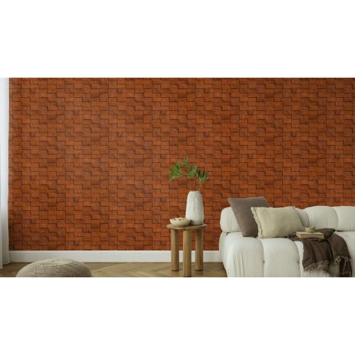 Réz és a nyers anyag találkozik! Szabálytalan téglalap elemek 3D mintája terrakotta vörösréz és fekete tónus tapéta