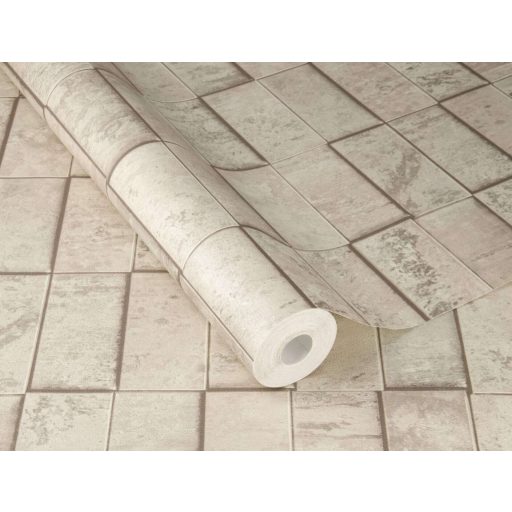 Velencei vakolat! Szabálytalan patinás téglalap elemek 3D mintája törtfehér-homokbézs szürke éa taupe tónus tapéta