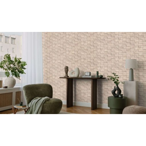 Velencei vakolat! Szabálytalan patinás téglalap elemek 3D mintája törtfehér-homokbézs szürke éa taupe tónus tapéta