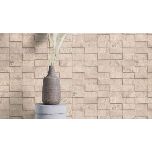 Velencei vakolat! Szabálytalan patinás téglalap elemek 3D mintája törtfehér-homokbézs szürke éa taupe tónus tapéta