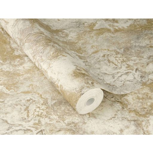 Organikus ritmusú természetes márványerezet és kopott freskó keresztezése meleg okker homokos-arany  krémfehér és ezüstszürke tapéta