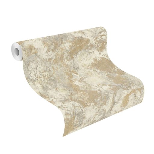 Organikus ritmusú természetes márványerezet és kopott freskó keresztezése meleg okker homokos-arany  krémfehér és ezüstszürke tapéta