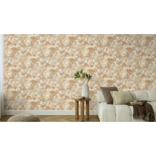 Organikus ritmusú természetes márványerezet és kopott freskó keresztezése meleg okker homokos-arany  krémfehér és ezüstszürke tapéta