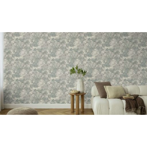 Organikus ritmusú természetes márványerezet és kopott freskó keresztezése szürkészöld/zöld palaszürke és krémfehér tónus tapéta