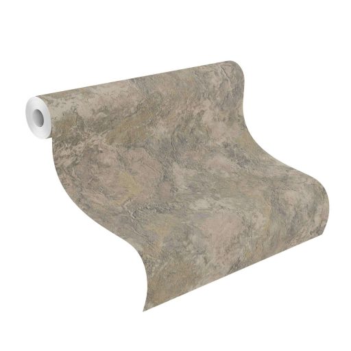 Organikus ritmusú természetes márványerezet és kopott freskó keresztezése rozsdabarna mogyorós-taupe és antracit és olívzöld tapéta