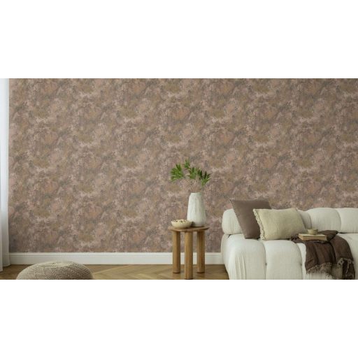 Organikus ritmusú természetes márványerezet és kopott freskó keresztezése rozsdabarna mogyorós-taupe és antracit és olívzöld tapéta