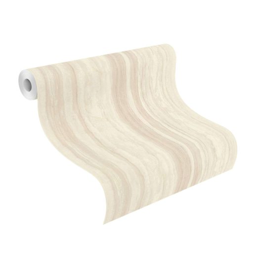 Papírvékonyra szelt és falra terített travertin/forrásmészkő minta törtfehér homokbézs és meleg szürkésbézs tónus tapéta