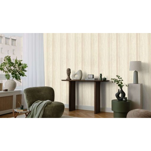 Papírvékonyra szelt és falra terített travertin/forrásmészkő minta törtfehér homokbézs és meleg szürkésbézs tónus tapéta