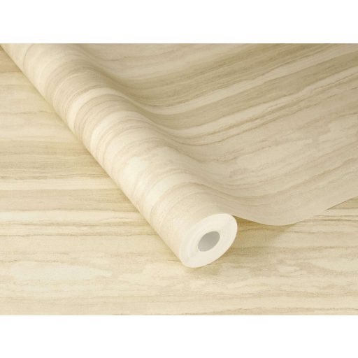 Papírvékonyra szelt és falra terített travertin/forrásmészkő minta meleg homokos-arany és halvány karamellbézs tónus tapéta