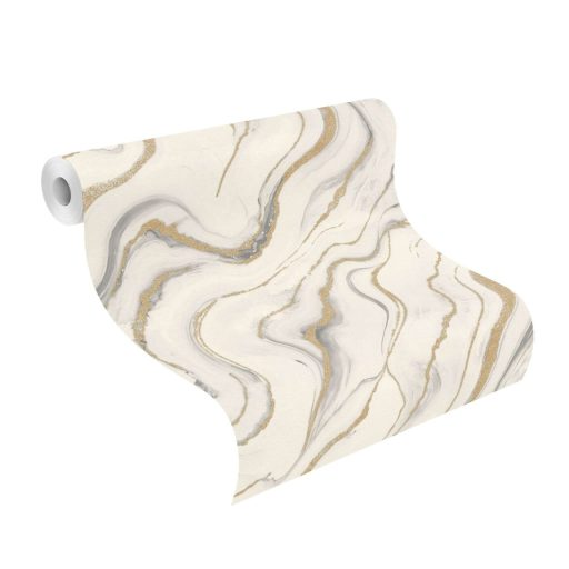 Kőfaragó mester aranyat öntött a márványerekbe - falba fagyott ékszer törtfehér szürke és csillogó arany tónus fémes hatás tapéta