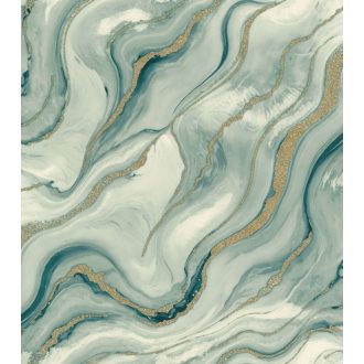   Kőfaragó mester aranyat öntött a márványerekbe - falba fagyott ékszer mentazöld krémfehér tealzöld és arany tónus fémes hatás tapéta