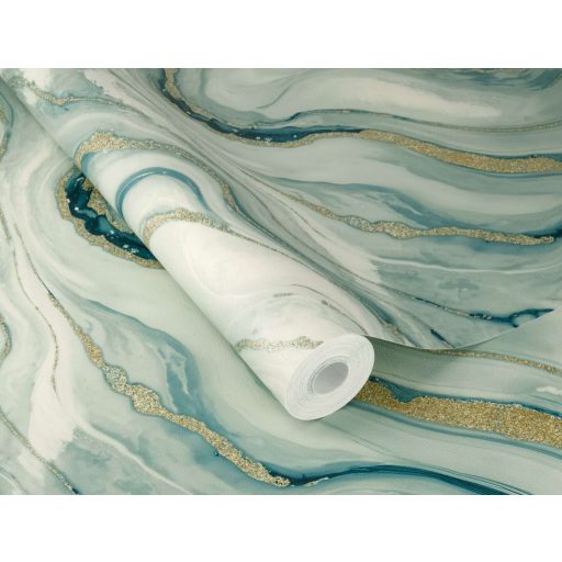 Kőfaragó mester aranyat öntött a márványerekbe - falba fagyott ékszer mentazöld krémfehér tealzöld és arany tónus fémes hatás tapéta