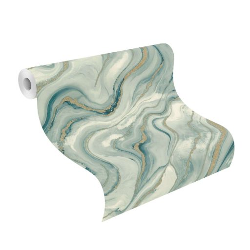 Kőfaragó mester aranyat öntött a márványerekbe - falba fagyott ékszer mentazöld krémfehér tealzöld és arany tónus fémes hatás tapéta