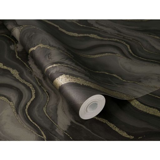 Kőfaragó mester aranyat öntött a márványerekbe - falba fagyott ékszer fekete sötét olajzöld és bronzarany tónus fémes hatás tapéta