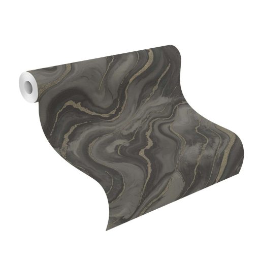 Kőfaragó mester aranyat öntött a márványerekbe - falba fagyott ékszer fekete sötét olajzöld és bronzarany tónus fémes hatás tapéta