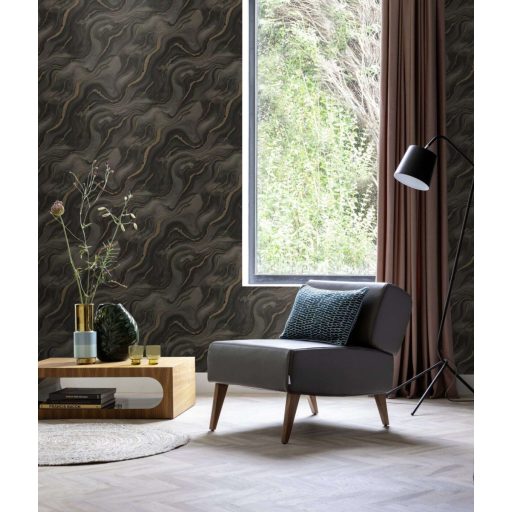 Kőfaragó mester aranyat öntött a márványerekbe - falba fagyott ékszer fekete sötét olajzöld és bronzarany tónus fémes hatás tapéta