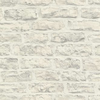   Meszelt téglafal - szabálytalan méretű durván faragott kopott téglák mintája törtfehér krém és halványszürke tónus tapéta