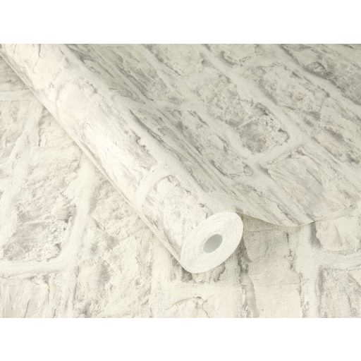 Meszelt téglafal - szabálytalan méretű durván faragott kopott téglák mintája törtfehér krém és halványszürke tónus tapéta