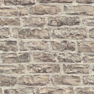   Meszelt téglafal - szabálytalan méretű durván faragott kopott téglák mintája homokos taupe meleg barna és sötétszürke tónus tapéta