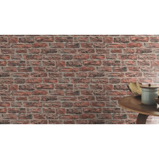 Meszelt téglafal - szabálytalan méretű durván faragott kopott téglák mintája rozsdavörös téglavörös szürke és sötétbarna tónus tapéta