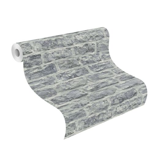 Meszelt téglafal - szabálytalan méretű durván faragott kopott téglák mintája acélkék palaszürke krém és ezüstszürke tónus tapéta